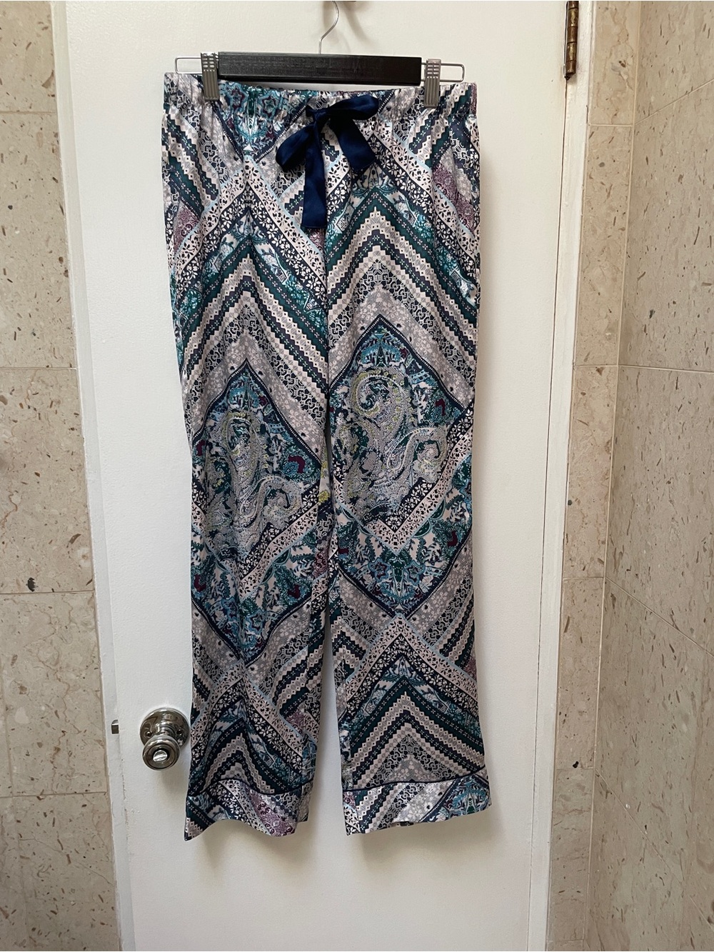 Women's Printed Wide-Leg Lounge Pants - Blue Paisley